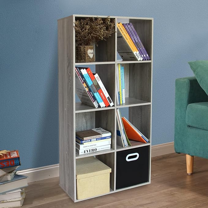 PACHIRA E-Commerce Cubby Storage Organizer, 8 Cube Unit Shelf, Closet Cabinet, DVD Rack Bookshelf File Organizer Rack in Study, each cube 28.5 cm, OAK GREY
