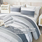 Litanika Light Grey California King Comforter Set, 3 Pieces Cal King Lightweight Gray White Colorblock Stripe Bedding Comforter Sets, Fluffy Bed Set