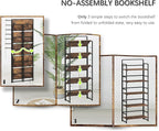 4NM No-Assembly 5 Tiers Folding Bookshelf Storage Shelves Vintage Bookcase Standing Racks Study Organizer Home Office (Rustic Brown, 5 Tiers)