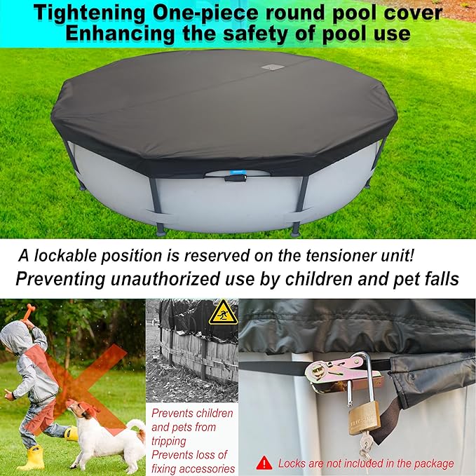 16 Ft Pool Cover, with Automatic Drain Round Pool Cover, One-Piece Quick Installation and Removal Above Ground Pool Cover, Preventing Waterlogging, UV Protected Solar Swimming Pool Cover