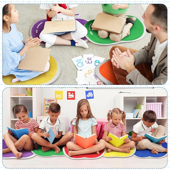 Shellwei 24 Pcs Kids Carpet Circle Seats 18 inch Print Pillow Circle Children's Mats Rug Mats Round Soft Floor Mat for Home School Classroom Story Time Group Activity Play Areas (Apple)