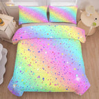 Girls Comforter Set Queen, Rainbow Bedding Set, Galaxy Twinkle Bedding for Kids Teens, Colorful Pastel Bedding Set, 5 pcs Bed in A Bag Queen, Kids Princess Bedding Set for Girls