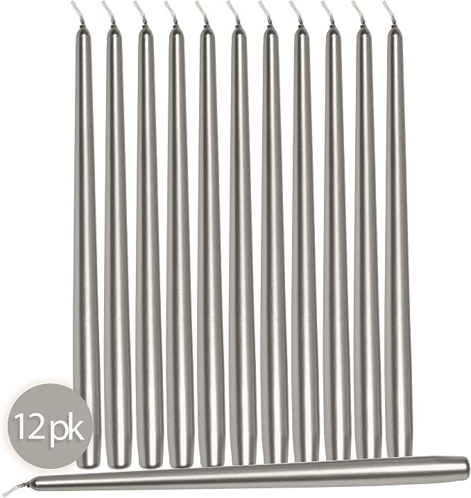 Hyoola Tall Taper Candles - 12 Inch - Metallic Titan - Dripless - 12 Pack - 10 Hour Burn Time