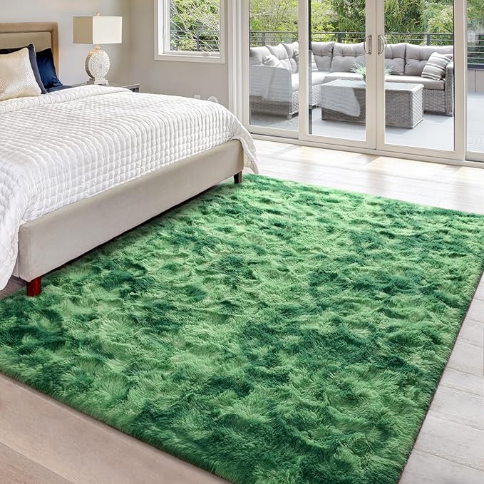 5x8 Large Area Rugs for Living Room, Super Soft Fluffy Modern Bedroom Rug, Tie-Dyed Green Indoor Shag Fuzzy Carpets for Girls Kids Nursery Room Home Decor