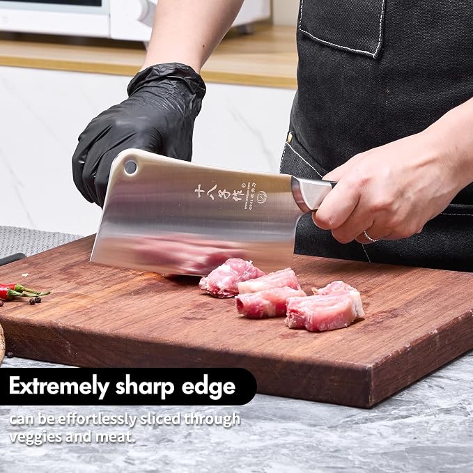SHI BA ZI ZUO Heavy Duty Stainless Steel Bone Cleaver Knife for Home Chopping Bones