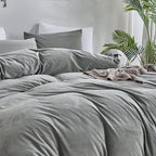 Wellboo Grey Velvet Comforter Sets Queen Size Women Men Solid Gray Fluffy Bedding Comforters Modern Dark Grey Plush Aesthetic Quilts Plain Gray Shaggy Dorm Blankets Minimalist Flannel Thick Sherpa Bed