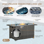 Yechen Patio Conversation Set with 44" Propane Gas Fire Pit Table - 6 Pcs Outdoor Wicker Furniture Set with Lid & Wind Shields - Luxury 7 Seats Sectional Sofa Set for Porch,Backyard