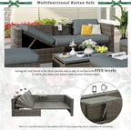 5 Pieces Patio Furniture Sets All Weather Wicker Rattan Sectional Sofa Outdoor Conversation with Adustable Backrest, Cushions, Ottomans and Lift Top Coffee Table for Poolside, Garden, Backyard