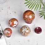 JIC Gem Natural Healing Crystal Sphere Ball Yellow Agate Crystal Decorative Ball with Display Stand Chakra Meditation Fengshui (60-70mm)