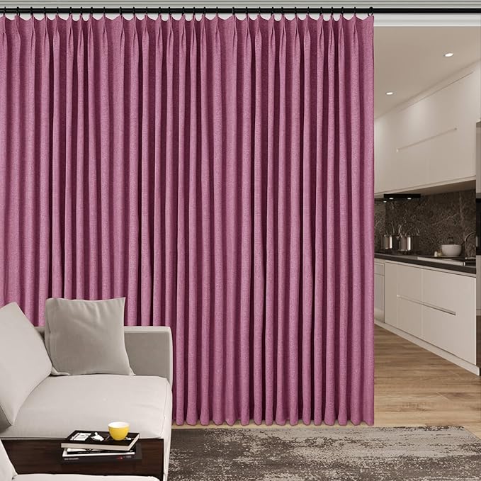 100% Blackout Linen Textured Drapes for Bedroom Pinch Pleated Curtains for Track System Portable Drapery for Sliding Glass Door/Storage/Space Room Divider, 70" Wx102 L, 1 PC, Lilac