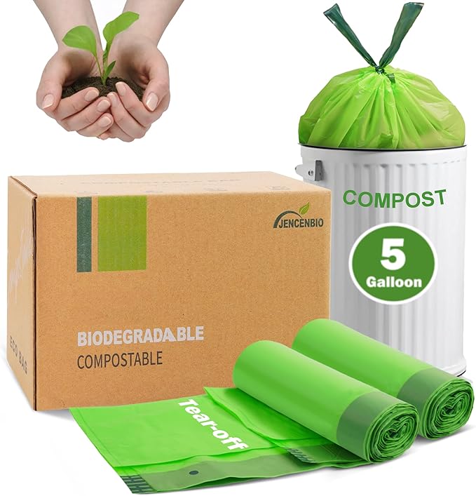 Compost Bags 5 Gallon with Drawstring Tear Off 20 Liter Extra Thick 0.78 Mils Compostable Food Scrap Waste Bags with US BPI ASTM D6400 and Europe OK Compost Home Certified 60 Counts
