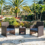 Nestl Wicker Outdoor Furniture Set - 3 Piece Patio Bistro Set (Brown/Navy)