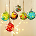 QFkris 6 Pack Hand Blown Glass Ornament for Christmas Tree, 2.3" Hanging Gazing Ball Witch Balls Glass Friendship Gift for Indoor Window Garden Outside Home Decor for Women