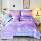PERFEMET Full Size Mermaid Comforter Sets 6 Pieces Purple Ombre Girls Bedding Sets Tie Dye Rainbow Glitter Bed in A Bag for Kids Teens Girls Women