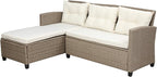 4-Piece Outdoor Rattan Sofa Sets, Patio Furniture Conversation Sectional Couch with Chaise Lounge, Single Sofachair, Seat Cushions and Glass Table, for Garden Backyard Deck, Onesize, Beige