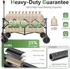 46" L Collapsible Foldable Extended Wagon, 500LB Weight Capacity with 280L Heavy Duty Folding Cart,Utility Wagon with All-Terrain Beach Wheel & Drink Holders,Black