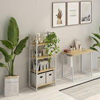 4NM No-Assembly Folding Bookshelf Storage Shelves 4 Tiers Vintage Bookcase Standing Racks Study Organizer Home Office (Natural and White)