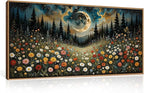 HPINUB Wildflower Moon Pine Tree Framed Canvas Wall Art Set,Nature Forest Wall Decor,Mystical Starry Night Artwork Rustic Mountain Landscape Art Print for Living Room,Bedroom,Office-20 x40