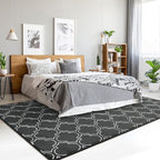 Chicrug Shag Geometric Modern Area Rug for Bedroom, 3x5 Feet Memory Foam Indoor Carpet, Fluffy Rug for Living room Bedside Room Decor for Family Girls Kids Nursery Play Mat, Dark Grey/White