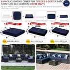 ClawsCover 14Pack Outdoor Patio Seat and Back Cushions Replacement Covers Fit for 7Pieces 6-Seater Wicker Rattan Sectional Couch Chair Furniture Set,Navy-Include Cover Only (Large)