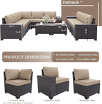Patio Furniture Set Sofa 12-Pieces Wicker Sectional Sofa Set, Outdoor Furniture Rattan Patio Conversation Set with Thickened Cushions and Glass Coffee Table, Sand