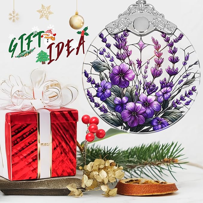 Charming Bauhinia & Violets Stained Glass Orament - Christmas Ornament - Christmas Decorations for Tree - Holiday Present ldeas - Gift Exchange