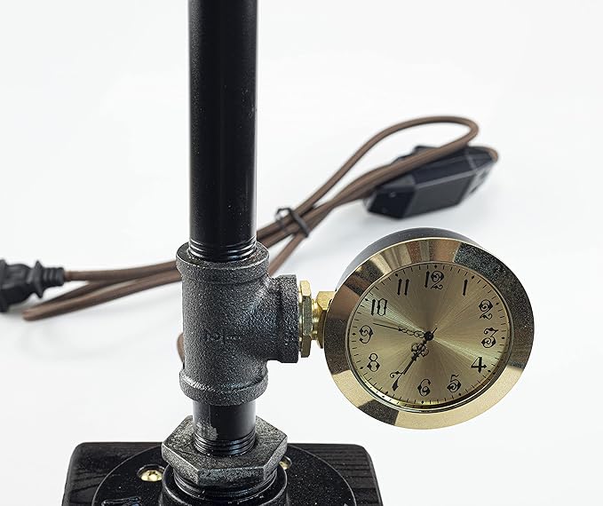 Steampunk Lamp with Dimmer, Dimmable Loft Style Industrial Vintage Antique Style Light with Bulb, Wood Base with Iron Piping Desk Lamp, Retro Desk Lamp LL-035