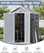 6x4.5 FT Plastic Sheds & Outdoor Storage, UV Resistant Storage Sheds Outdoor with Floor and Window, All-Weather Garden Resin Tool Shed for Lawn Mower, Yard Tools, Bike, Light Grey