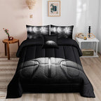 Basketball Comforter Sets,6 PCS Basketball Bedding Set for Boys,Kids Comforter Sets for Boys,Twin Black and Grey Comforter Sets for Boys,Bed in A Bag with Sheets(Twin-6 Pieces)