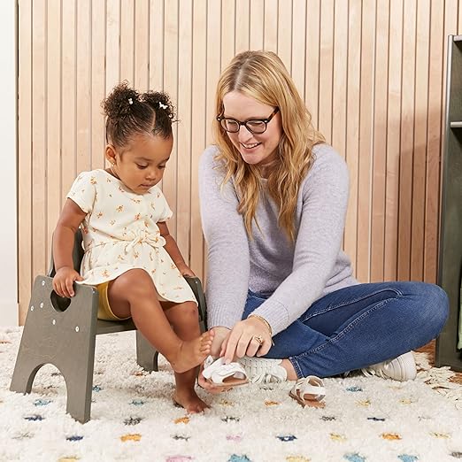 ECR4Kids Stackable Wooden Toddler Chair, 8in, Kids Furniture, Grey Wash, 2-Pack