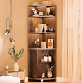 6 Tier Corner Shelf with Drawer, Corner Bookshelf and Corner Bookcase Corner Display Storage Cabinet Stand for Living Room, Bedroom, Office, Small Space, Black Walnut