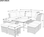 9 Pieces Outdoor Furniture All Weather Patio Sectional Sofa PE Wicker Modular Conversation Sets with Coffee Table and Storage Ottoman, Onesize, Ze-Grey