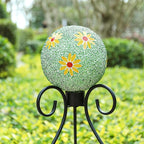 VCUTEKA Gazing Ball, 8" Glass Gazing Balls Sphere for Garden Lawn Outdoor Ornament Yard Decorative, Daisy