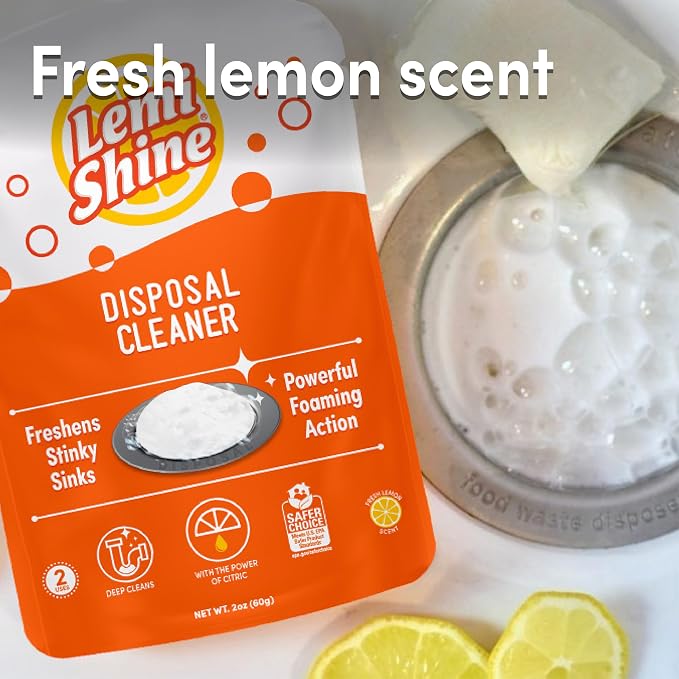 Lemi Shine Garbage Disposal Cleaner and Deodorizer Powered By Citric Acid | Foam Cleaner For Kitchen Garbage Disposal with a Natural, Fresh Lemon Scent (2 Count)