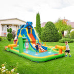 BOUNTECH Inflatable Water Slide, Elephant Surfing Slide Kids Water Park Jump Bouncy Castle w/Blower, 2 Splash Pools, Hide&Seek Cave, Outdoor Water Slides Inflatables for Big Kids Backyard Party Gifts