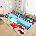Cartoon Ambulance Car Area Rug Car Carpet for Kids Play Rug for Cars and Trucks Car Rug Play Mat Car Track Rug Truck Rugs for Boys Room Rugs for Boys Bedroom,Light Blue 2'5''×4'