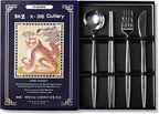 Korean 316 Stainless Steel Cutlery Set for 1 | Spoon Chopsticks Fork Knife Set, Made in Korea, Balanced Grip Reusable Dishwasher Safe, Hojakdo Animal Engraved Design