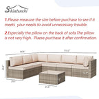 Shintenchi 7 Pieces Outdoor Patio Sectional Sofa Couch,Natural PE Wicker Furniture Conversation Sets with Washable Cushions & Glass Coffee Table for Garden, Poolside, Backyard (Khaki)
