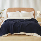 EMME Cotton Throw Blanket for Couch Soft Muslin Blankets 50"x60" Lightweight Breathable Blanket All Season Gauze, Navy