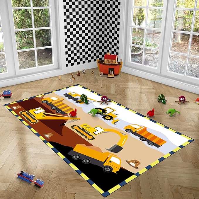 Construction Rugs for Boys Room Car Rug for Boys Room Car Rug Play Mat Kids Rugs for Playroom Car Play Mat Car Rugs for Kids Construction Decor for Boys Room 2'5''×4'