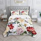 Butterfly Comforter Set for Girls Kids Adults Watercolor Butterfly Rose Bedding Set Aesthetics Butterflies Quilt Duvet Set Twin Size with 1 Comforter and 2 Pillowcases