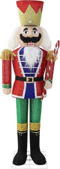 5FT Lighted Nutcracker with Candy Cane for Christmas Decoration, 3D Pre-Lit Iridescent Soldier Xmas Decor with 100 Warm White Lights, Glittered Standing Holiday Display for Outdoor, Indoor