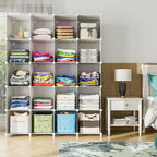 FUNLAX Cube Storage Shelf, 16 Storage Cubes Closet Organizers and Storage Portable Cube Storage Organizer Plastic Bookshelf Bookcase for Study Room, Bedroom, Office, White