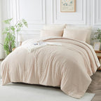 Queen Size Kids Comforter Set for Girls 7 Piece Beige Boho Tufted Kids Bedding Set for Boys Bed in A Bag Quilt Set with 1 Comforter,1 Flat Sheet, 1 Fitted Sheet, 2 Pillowcase and 2 Pillow Sham