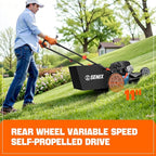 SENIX LSSG-H2 22-Inch Self Propelled Gas Lawn Mower with 163 cc 4-Cycle Engine, 3-in-1 Rear Wheel Drive Variable Speed Lawnmower, 6-Position Height Adjustment