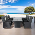 7-Piece Patio Dining, Outdoor Conversation Furniture Set with Adjustable Backrest Wicker + Dark Grey Cushion for Backyard, Balcony and Garden, Zj-Black
