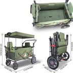Collapsible Foldable Wagon Cart with Quick-Release Wheels & 2 Seats - Heavy-Duty Utility Folding Wagon 265LBS Capacity for Camping, Garden, Shopping (Green)
