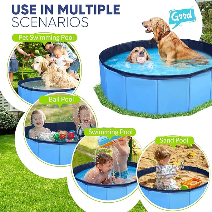 Dog Pool, Foldable Pet Swimming Pool with 6mm High-Strength PP Board, Hard Plastic Collapsible Doggy Pools for Small Dogs Kitty Duck, Non-Slip Doggie Bathtub Quick to Set Up and Drainage Hole, 48"