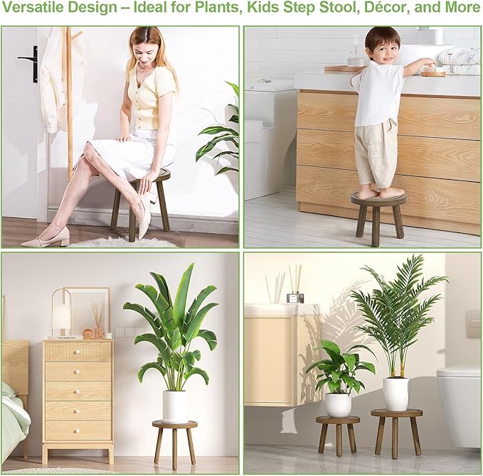3-Pack Wood Plant Stands Indoor, Single Plant Stand for 6-12 Inch Pots, Mid-Century Modern Plant Stool, Tall Plant Stand for Large Plants for Living Room, Balcony, Office (Dark Gray)
