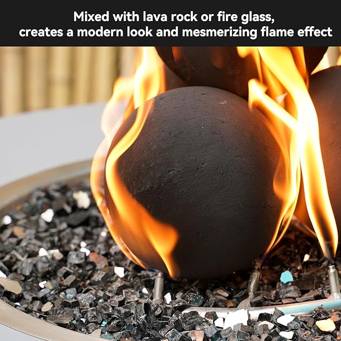 Skyflame 6 Inch Ceramic Fireplace Balls, Set of 4 Black Round Fire Stones Reusable Fire Pit Balls for Indoor and Outdoor Fire Pits or Fireplaces Accessory